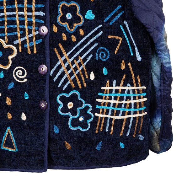 Quilted Reversible Patchwork Jacket VTG Boho Earthy Layered Embroidered Quirky - Picture 4 of 10